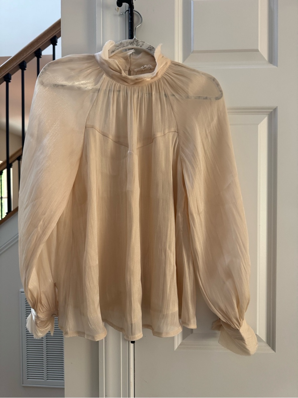 Baltic Born Sheer Ruffle-Neck Blouse - Cream
